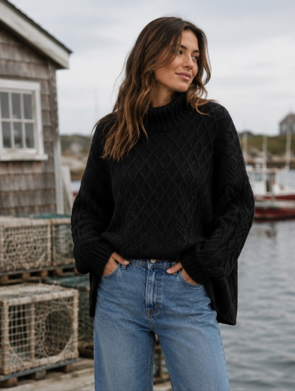 MerSea Relaxed Fit Lisbon Traveler Sweater in Black Casual Comfy Women's O/S